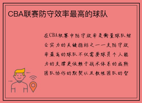 CBA联赛防守效率最高的球队