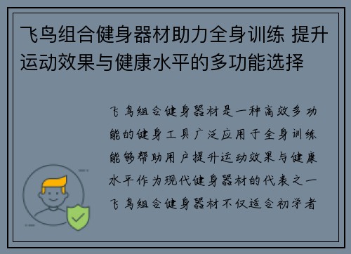 飞鸟组合健身器材助力全身训练 提升运动效果与健康水平的多功能选择